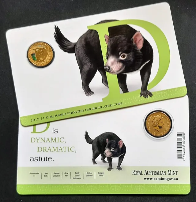 2015 $1 Frosted Aussie Alphabet ‘D’ Tasmanian Devil