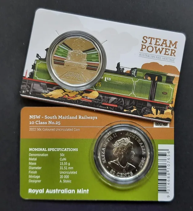 2022 50c Australian Steam Train Coin NSW South Maitland Railways 10 Class No.25