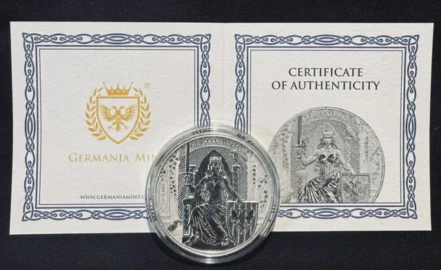 The 2026 Germania 1 oz silver proof, both sides, photographed by The Coin Shop