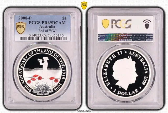 PR69 2008 90th Anniversary End of WWI 1oz Silver Proof PCGS Graded Coin #59056146