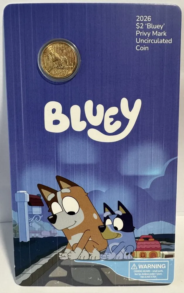 Royal Australian Mint/ Australia Post Bluey 2026 $2 Coin in Card with Privy Mark – Rain